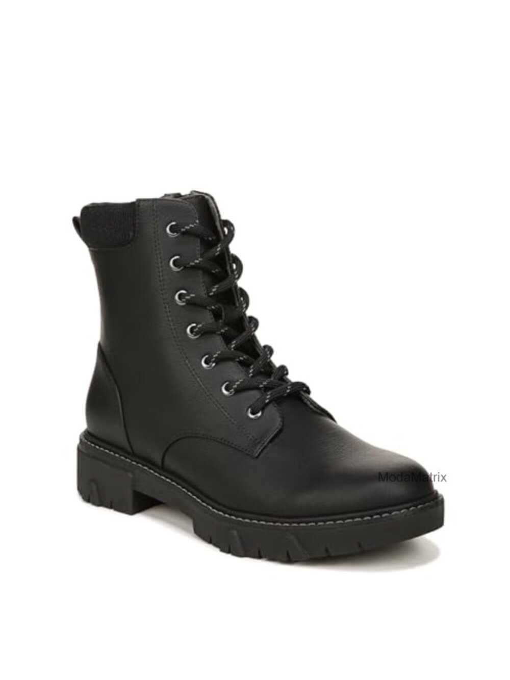 Faux Leather Mid-Calf Combat Boots Lace-Up Block Heel